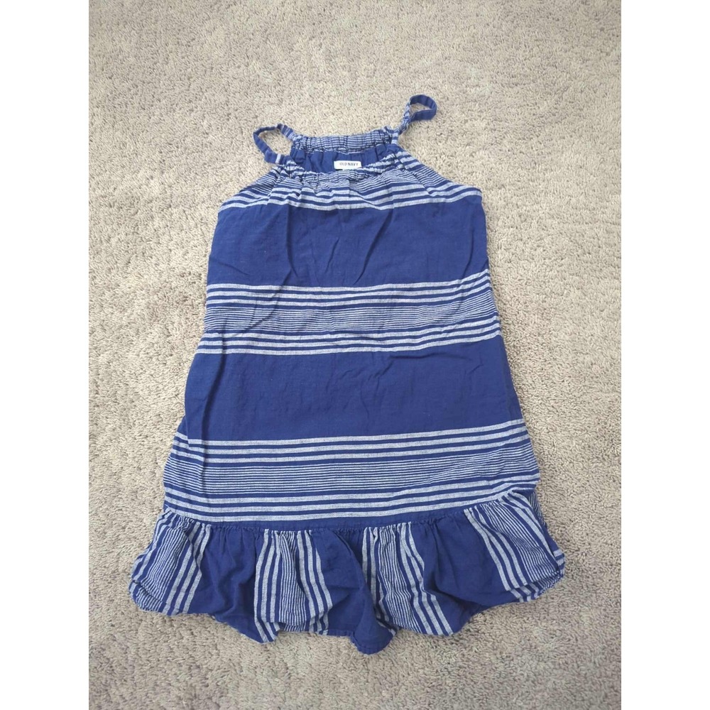 Old Navy Sundress Womens S Blue Striped Halter Tiered RuffleHem Linen Blend Mini